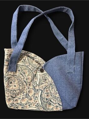 Blue and Cream Paisley Two-Tone Tote Bag
